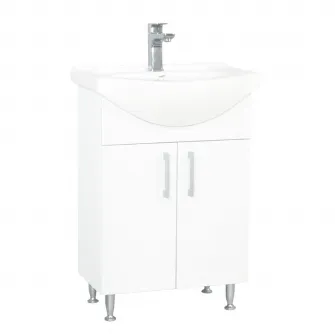 Set mobilier baza cu lavoar si oglinda, seria 005, 55cm, Badenmob, alb