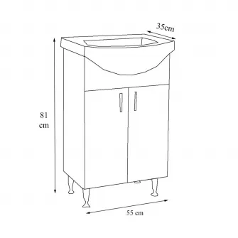 Set mobilier baza cu lavoar si oglinda, seria 005, 55cm, Badenmob, alb