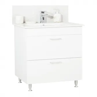 Set mobilier baza si lavoar Badenmob seria 067, cu sertare, 80x46x80cm, Alb