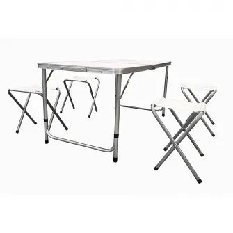Set mobilier gradina Heinner, 5 piese, aluminiu si MDF,servieta transport,alb