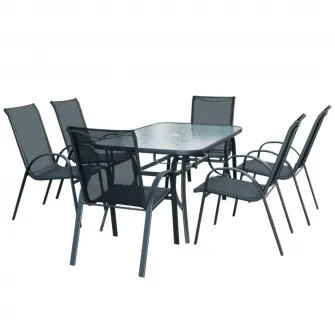 Set mobilier gradina/terasa Heinner, masa, 6 scaune, negru