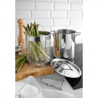 Set oala capac si cos pentru gatire la abur, otel inoxidabil 18/0 Hendi, ø160x(H)280 mm