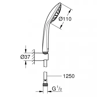 Set para de dus Grohe Euphoria 110, 1 functie, anti-calcar, suport si furtun inclus, Crom