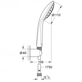 Set para de dus Grohe Vitalio Joy 110 Mono 27324000, 1/2, universal, suport, 1 pulverizare, furtun 1.75 m, crom