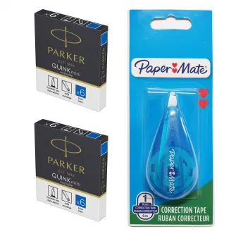 Set Parker 2*6 cartuse scurte washable blue + banda corectoare 5mm*6m