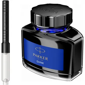 Set Parker calimara cerneala Quink albastru 57 ml + convertor standard