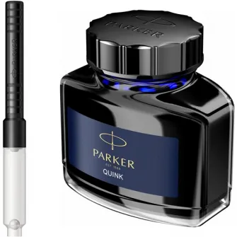 Set Parker calimara cerneala Quink albastru inchis 57 ml + convertor standard