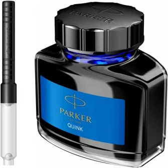 Set Parker calimara cerneala Quink albastru washable 57 ml + convertor standard