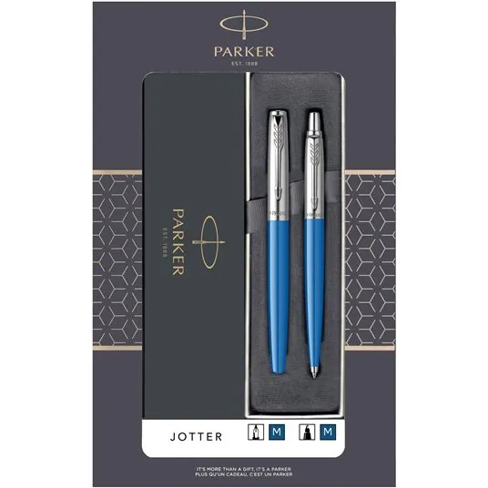 Set Parker Stilou + Pix Jotter electric albastru in cutie cadou cu fereastra