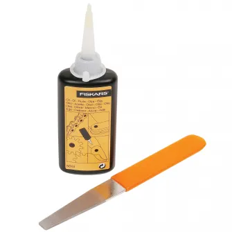 Set pentru intretinere unelte de gradina Fiskars,contine pila diamantata + ulei + ghid intretinere unelte