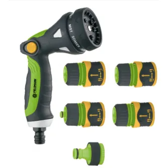 Set pistol pentru stropit + conectori furtun 3/4 Fieldmann FZH 9005,pistol 5 functii,plastic