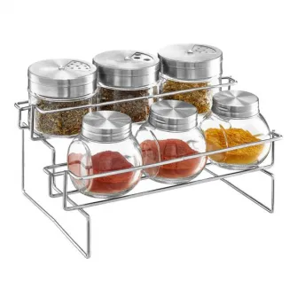 Set recipiente condimente cu suport metalic, Ambition Spice, 7 piese
