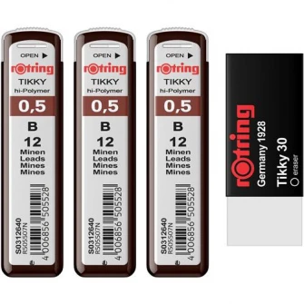 Set Rotring 3 x etui mine grafit 0.5 B + Radiera Tikky 30