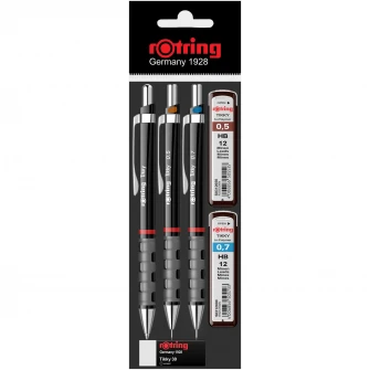 Набор механических карандашей Rotring. 0,5/0,7/пикс Tikky Black + свинец 0,5/0,7 + ластик Tikky 30