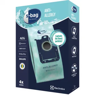 Set saci material sintetic Electrolux E206S s-bag® Anti-Allergy, filtrare ideala (min. 1 micron) praf, polen, acarieni, par si epiderme animale - 4 saci