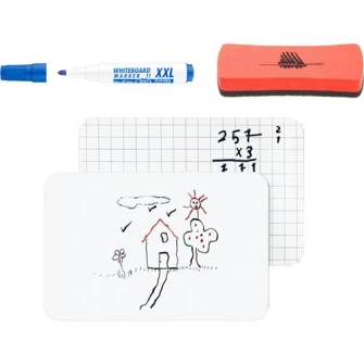 Set scoala Marker whiteboard ICO Albastru, burete si tabla A4 Bi-Silque