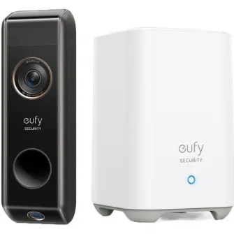 Set sonerie video eufy S330 + HomeBase 2, 2K HD, detectare miscare, Dual Camera, compatibil Alexa si Google Assistant, autonomie 6 luni, Negru