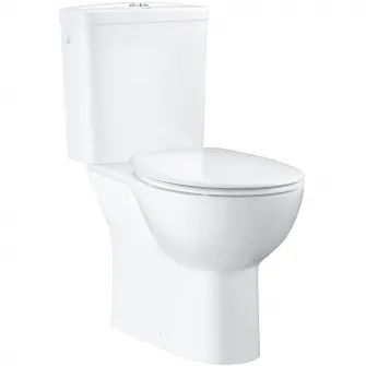 Set vas WC Grohe Bau Ceramic 39346000, montare pe podea, rimless, alimentare laterala, capac SoftClose, alb