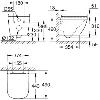 Set WC Grohe Euro Ceramic 39693000, suspendat, rimless, Triple Vortex, capac SoftClose, Alb