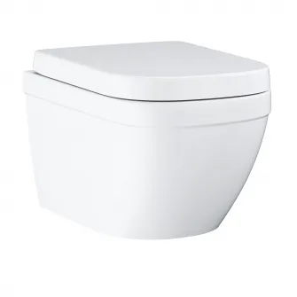 Set WC Grohe Euro Ceramic, montare pe perete, triple vortex, rimless, capac wc cu Soft Close, include set fixare, duroplast, Alb