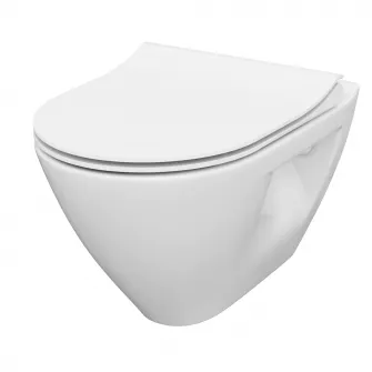 Set WC suspendat Cersanit Mille Plus, CleanOn, capac duroplast slim, inchidere lenta, 36x50x36.5 cm, Alb