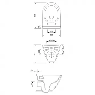 Set WC suspendat Cersanit Mille Plus, CleanOn, capac duroplast slim, inchidere lenta, 36x50x36.5 cm, Alb