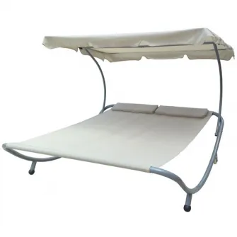 Sezlong pat dublu cu umbrela Heinner, otel/poliester, 220x202x151 cm, crem