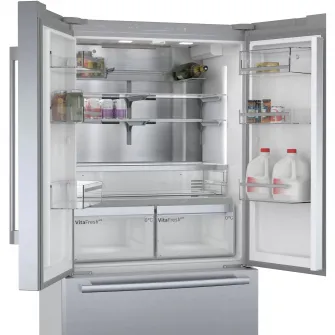 Side by side Bosch KFF96PIEP, MultiDoor, 573 l, Clasa E, NoFrost, HomeConnect, AirFresh Filter, VitaFresh, 183 cm, Inox antiamprenta