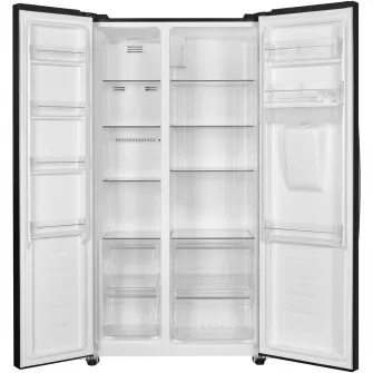 Side by side Fram FSBS-HM440NFBKWDE++, 439 l, No Frost, Clasa E, Compresor Inverter, Display, Dozator de apa, Functie smart, H 176.5 cm, Negru