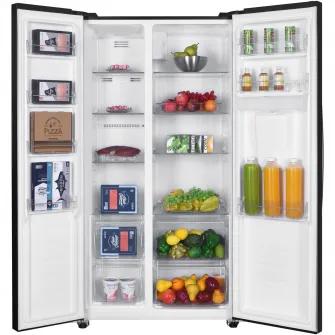 Side by side Fram FSBS-HM440NFBKWDE++, 439 l, No Frost, Clasa E, Compresor Inverter, Display, Dozator de apa, Functie smart, H 176.5 cm, Negru