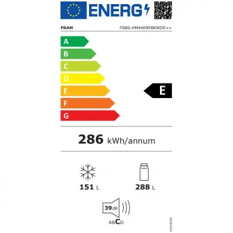 Side by side Fram FSBS-HM440NFBKWDE++, 439 l, No Frost, Clasa E, Compresor Inverter, Display, Dozator de apa, Functie smart, H 176.5 cm, Negru