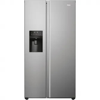 Side by side Haier HSR5918DIMP, 511 l, Total No Frost, Display touch, Dispenser apa si gheata, Clasa D, H 177 cm, Platinum Inox