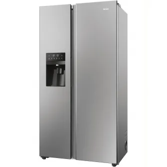 Side by side Haier HSR5918DIMP, 511 l, Total No Frost, Display touch, Dispenser apa si gheata, Clasa D, H 177 cm, Platinum Inox