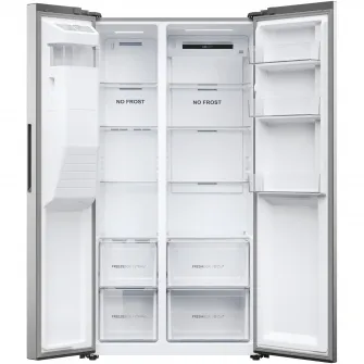 Side by side Haier HSR5918DIMP, 511 l, Total No Frost, Display touch, Dispenser apa si gheata, Clasa D, H 177 cm, Platinum Inox