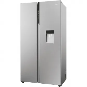 Side by side Haier HSR5918DWMP, 521 litri, Total No Frost, Multi air flow, Clasa D, SuperCooling, SuperFreezing, Holidays, dispenser apa, H 177 cm, Inox