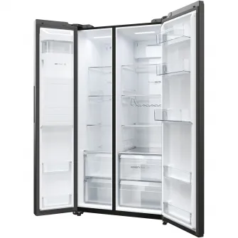 Side by side Haier HSW59F18EIPT, 601 l, Total No Frost, Multi Air Flow, Clasa E, WiFi, SuperCooling, SuperFreezing, Holidays, Dispenser de apa si gheata, H 178 cm, Negru