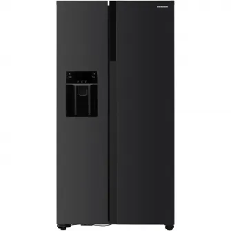 Side by side Heinner HSBS-HM513NFIMDXE++, 513 l, No Frost, Dozator de gheata, Display LED, Clasa E, Compresor Inverter, Smart, Alarma usa deschisa, H 177 cm, Inox