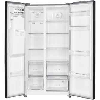 Side by side Heinner HSBS-HM513NFIMDXE++, 513 l, No Frost, Dozator de gheata, Display LED, Clasa E, Compresor Inverter, Smart, Alarma usa deschisa, H 177 cm, Inox