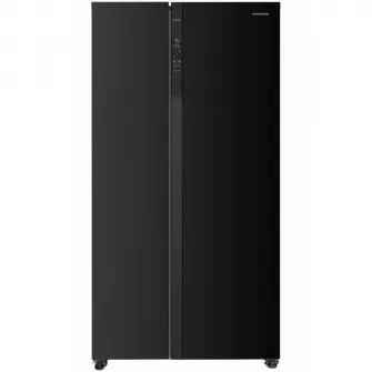 Side by side Heinner HSBS-HM532NFBKE++, 532 l, Full No Frost, Clasa E, Display LED tactil, Smart, Eco, Alarma usa deschisa, H 177 cm, Negru