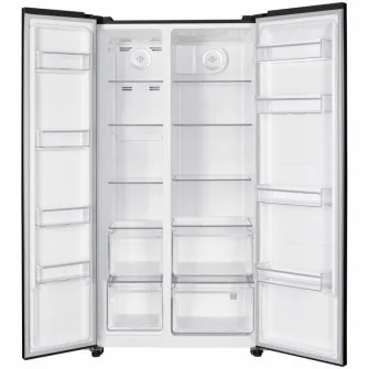 Side by side Heinner HSBS-HM532NFBKE++, 532 l, Full No Frost, Clasa E, Display LED tactil, Smart, Eco, Alarma usa deschisa, H 177 cm, Negru