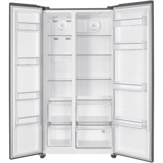 Side by side Heinner HSBS-HM532NFGWHE++, 532 l, No frost, Display LED, Clasa E, Smart, Alarma usa deschisa, H 177 cm, Sticla alba