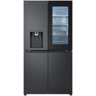 Side by side LG GMG960EVEE, 638 l, No Frost, Multi-Door, InstaView, Dozator UVnano, Clasa E, H 179 cm, Negru
