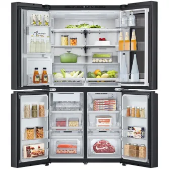 Side by side LG GMG960EVEE, 638 l, No Frost, Multi-Door, InstaView, Dozator UVnano, Clasa E, H 179 cm, Negru