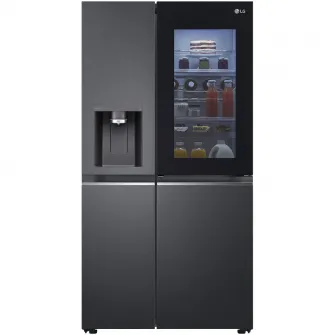Side by side LG GSXV91MCAE, 635 l, No Frost, InstaView Door-in-Door, Dozator UVnano, Clasa E, H 179 cm, Negru