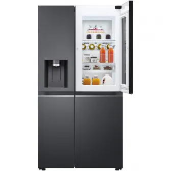 Side by side LG GSXV91MCAE, 635 l, No Frost, InstaView Door-in-Door, Dozator UVnano, Clasa E, H 179 cm, Negru