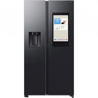 Side by side Samsung Family Hub RS90F66BEFEO, 614 l, Ecran 21.5'', SmartThings AI Energy, Full No Frost, Twin & Metal Cooling, Dozator de apa/gheata, Compresor Digital AI Inverter, Clasa E, H 178.4 cm, Inox negru