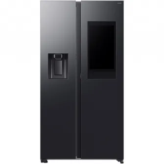 Side by side Samsung Family Hub RS90F66BEFEO, 614 l, Ecran 21.5'', SmartThings AI Energy, Full No Frost, Twin & Metal Cooling, Dozator de apa/gheata, Compresor Digital AI Inverter, Clasa E, H 178.4 cm, Inox negru