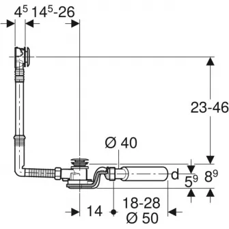 Sifon de cada Geberit, cu actionare prin apasare PushControl, d52, lungime 26 cm, cu set gata de instalare si cot de racordare