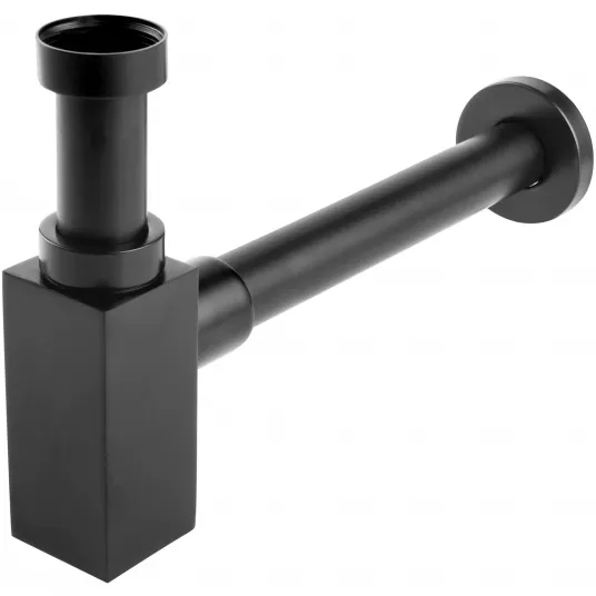 Sifon lavoar din alama Ferro Quadro S280-BL, 1 1/4 x 32 mm, garnituri EPDM/NBR, negru, sifon, teava de legatura, ornament, garnituri