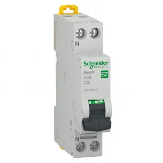Siguranta electrica automata Schneider Easy9, 1P+N, 16A, 4500 C, termo-magnetic, Clipsabil